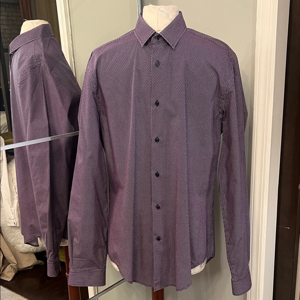 Zara Purple slim fit Micro-Pattern Long Sleeve Dress Shirt‎